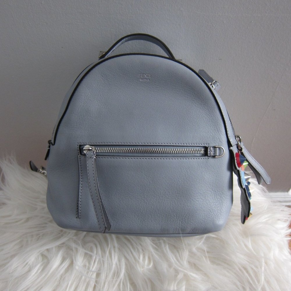 Fendi By The Way Backpack Studded Leather Mini Light Blue